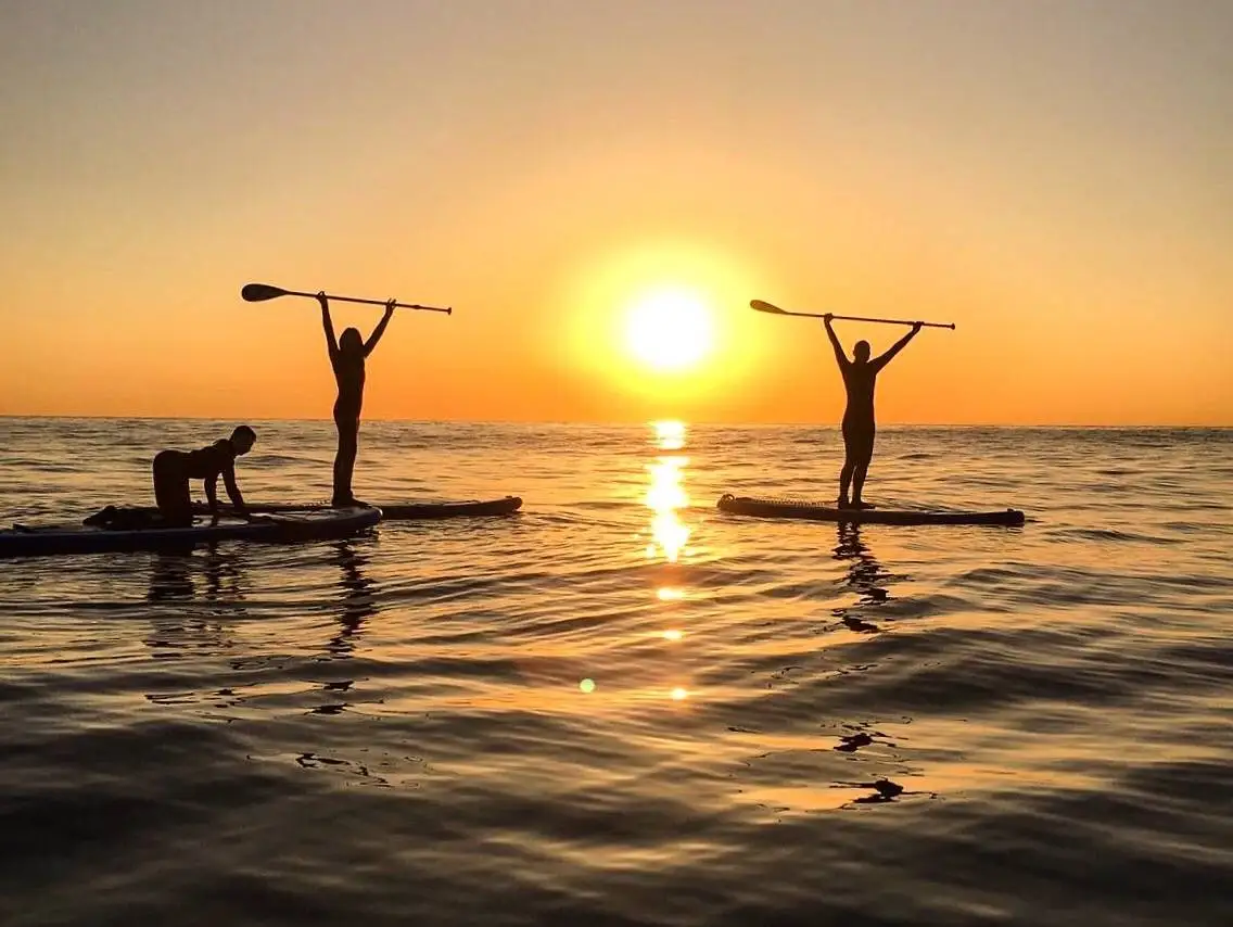 Paddle surf images on the sea in a boat in Mallorca
