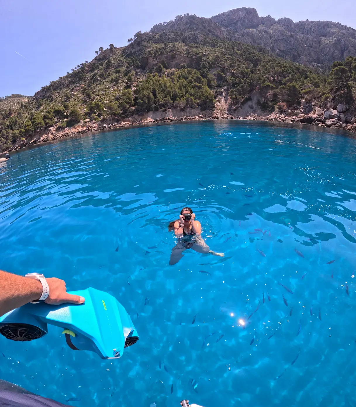 Submarine Scooter images on the sea in a boat in Mallorca