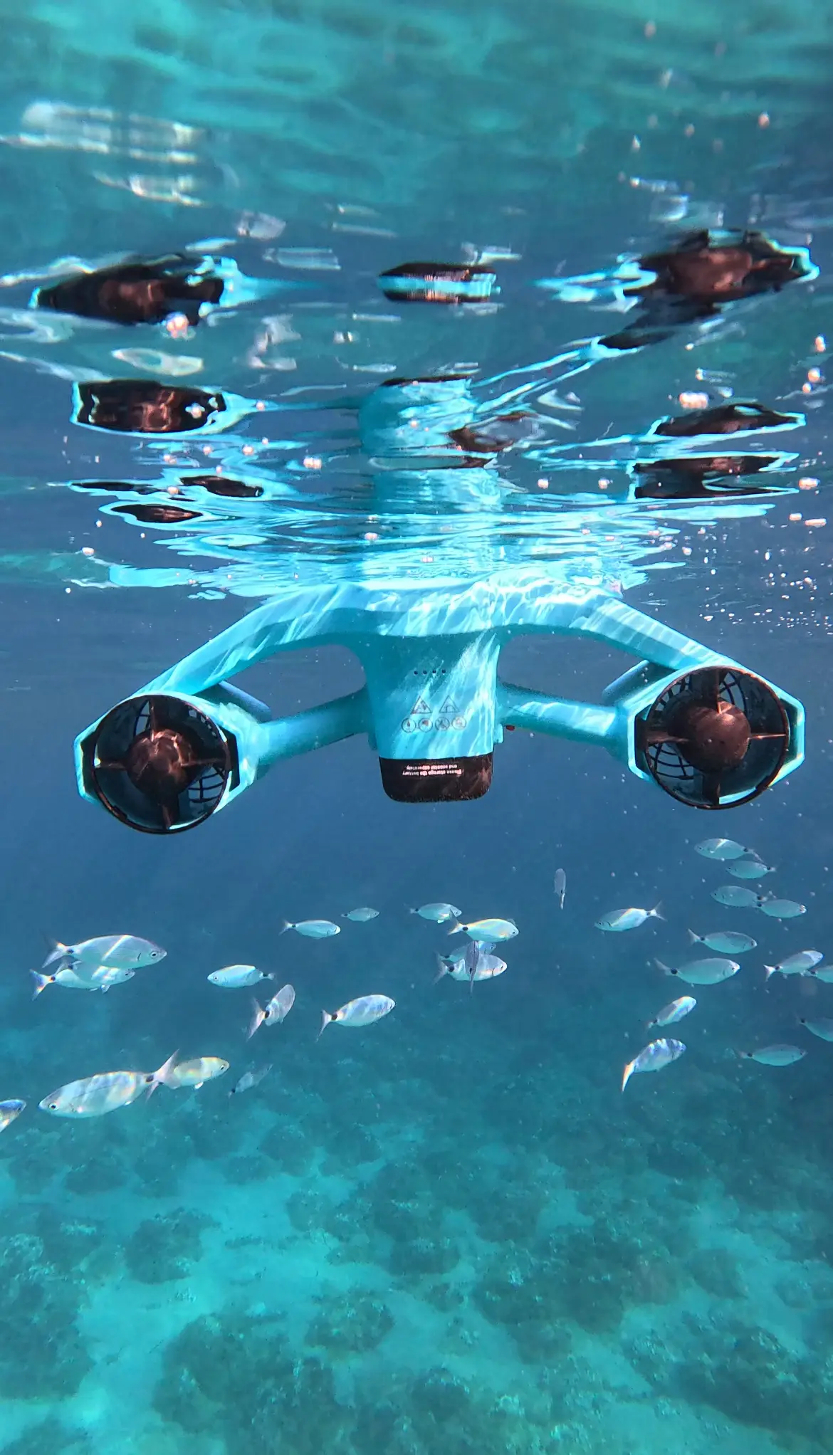 Submarine Scooter images on the sea in a boat in Mallorca