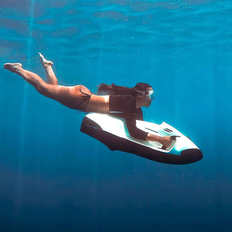Submarine Scooter images on the sea in a boat in Mallorca