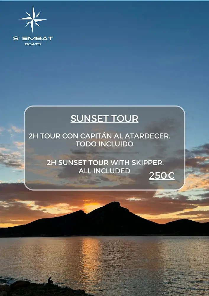Sunset tour images on the sea in a boat in Mallorca